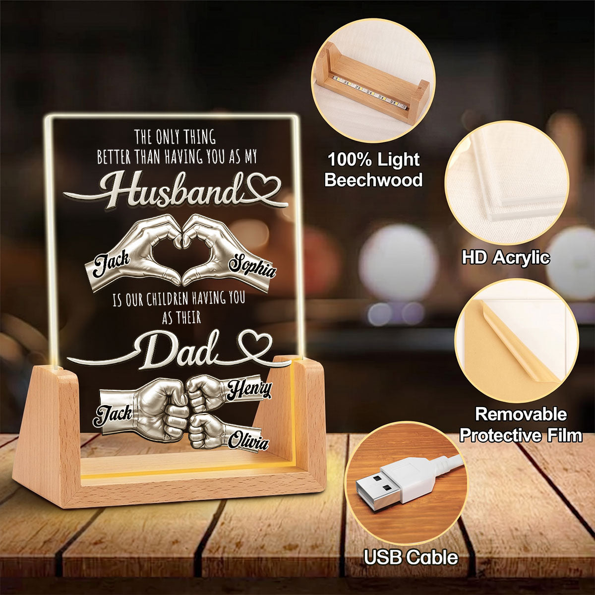 Custom Father's Day Gift for Dad Grandpa • Best Husband Best Dad - Personalized Night Light