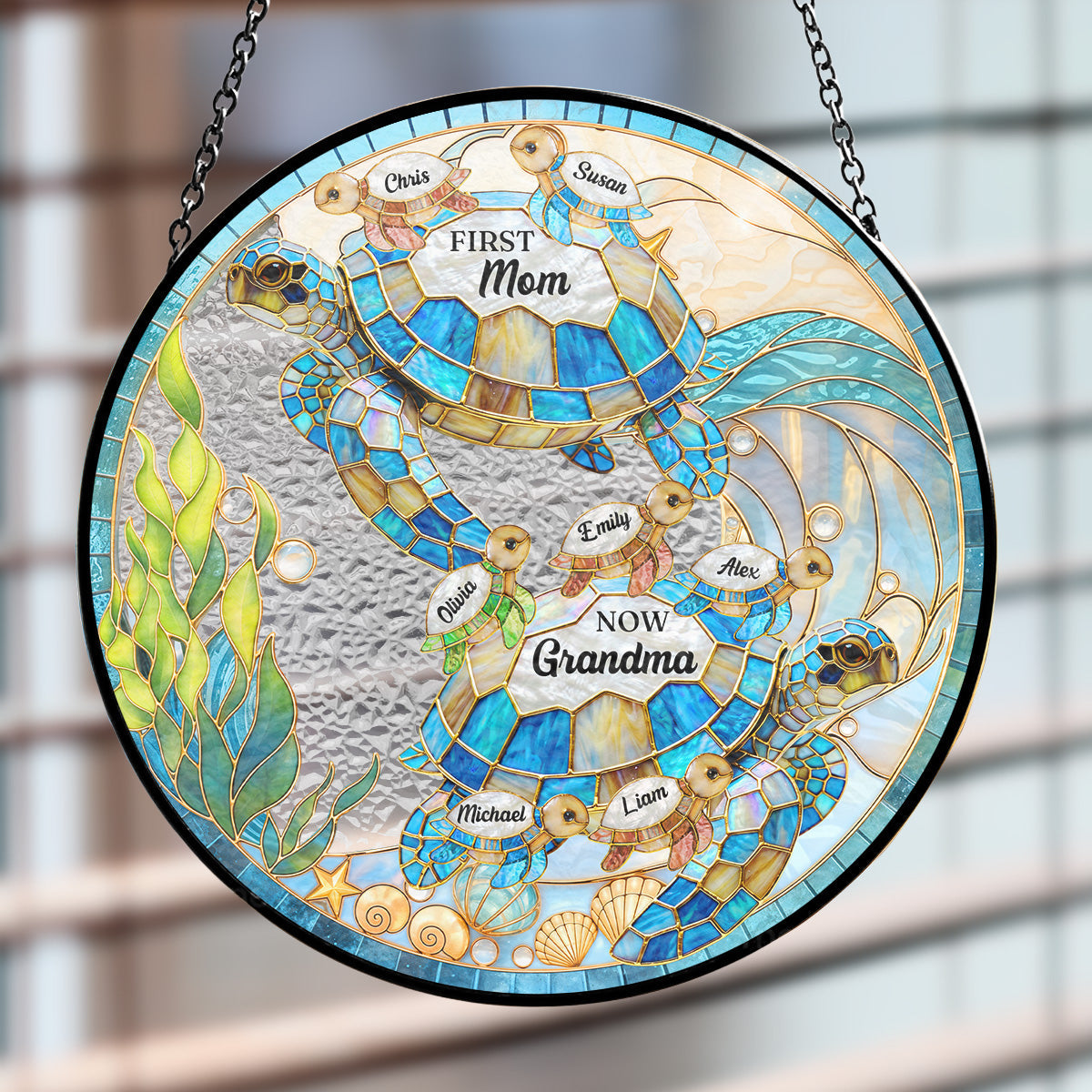 Custom Name Hanging Decor, Birthday Housewarming Gift • Grandmas Love Flows Like Tides - Personalized Window Hanging Suncatcher