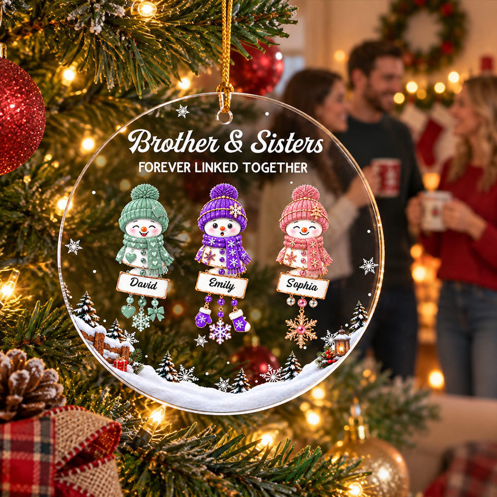 Custom Brothers & Sisters Christmas Ornament •  Snowman Siblings - Personalized Acrylic Ornament