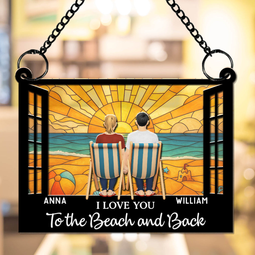 Custom Couple Hanging Decor, Anniversary Valentine's Day Gifts • You And Me And The Beach - Personalized Suncatcher