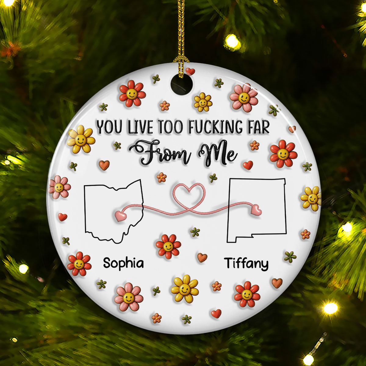 Custom Friendship Christmas Ornament, Best Friend Gift •  Being Apart Really Sucks Sometimes - Personalized 3D Inflated Effect Ceramic Ornament