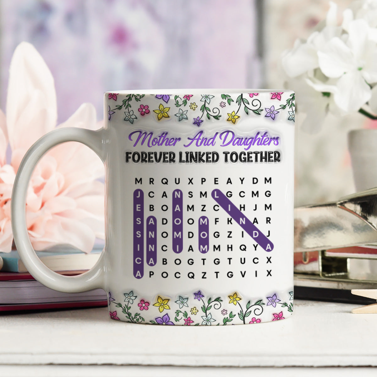 Custom Mother's Day Gift for Daughter • Mother And Daughter Word Search Puzzle - Personalized 3D Inflated Effect Mug