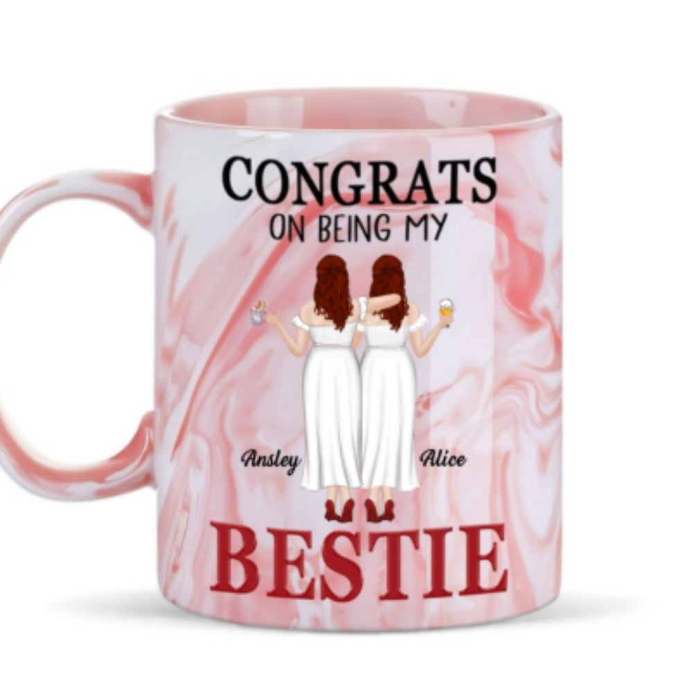 Custom Best Friend, Christmas & Birthday Friendship Keepsake Gift • My Lovely Besties - Personalized Pink Marble Mug