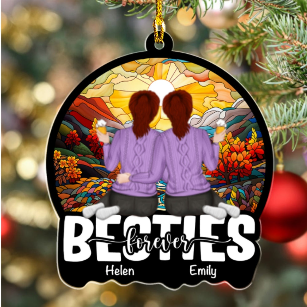 Custom Friendship Christmas Ornament, Best Friend Gift •  Besties Sitting Together - Personalized Acrylic Ornament