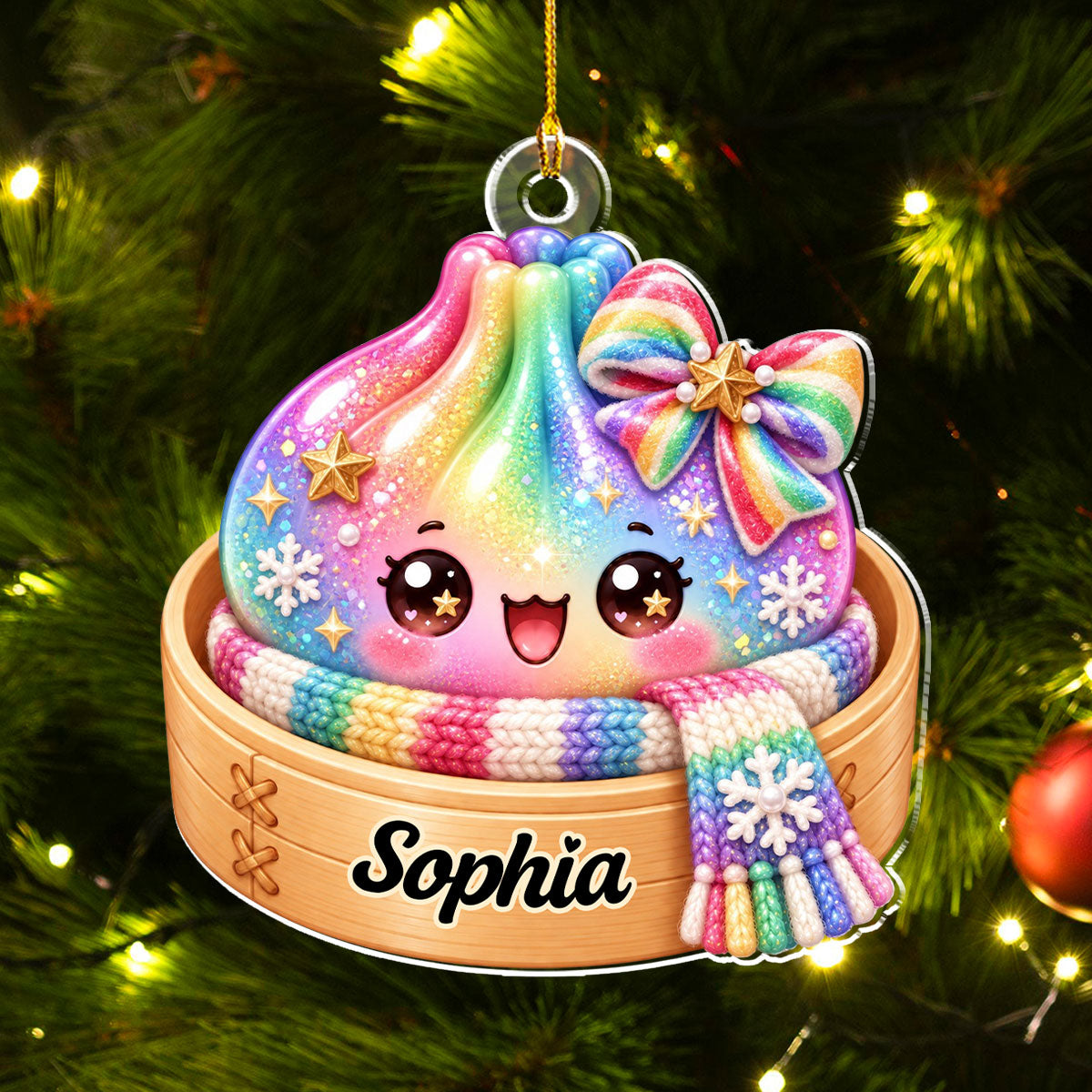 Custom Cute Gift For Kids 2026, Dumpling Squishy Christmas Ornament • Dumplings Colorful - Personalized Acrylic Ornament