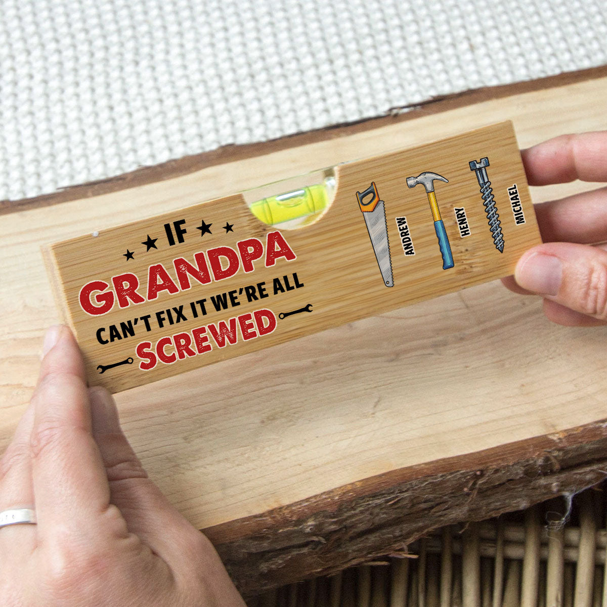 If Dad Cant Fix We Are Screwed - Personalized Wooden Spirit Level Bottle Opener