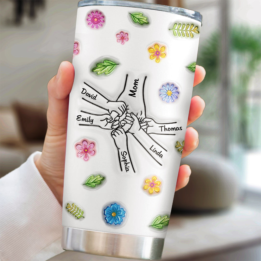 Custom Mother's Day Birthday Gifts For Mom • Holding Hands Forever - Personalized 3D Inflated Effect Tumbler