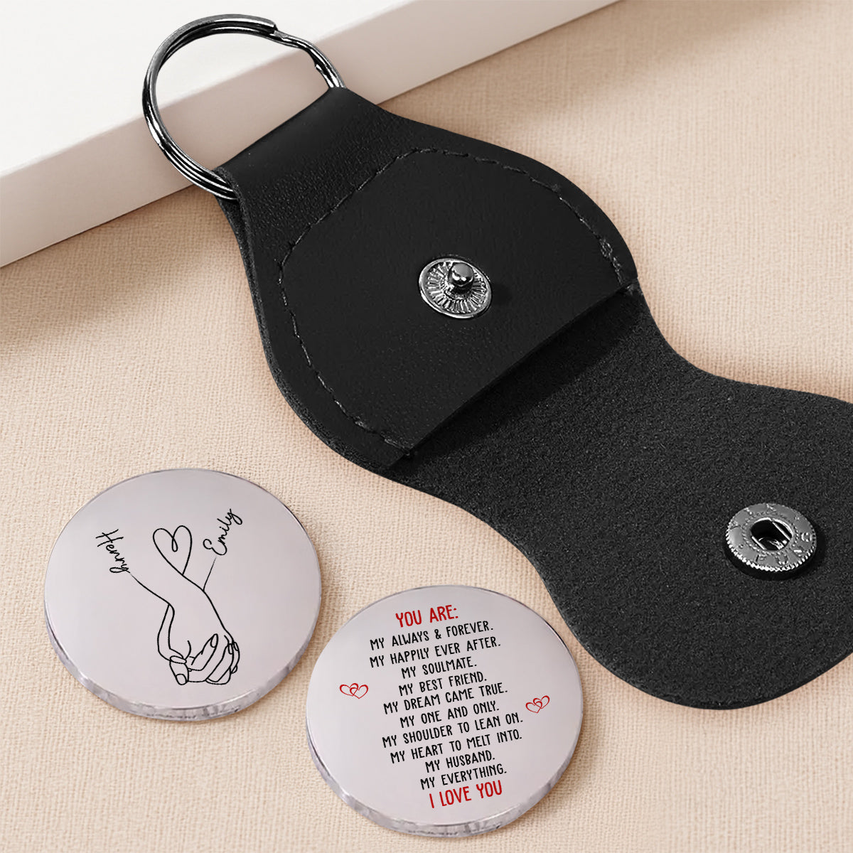 Custom Coin Keychain for Husband, Couple Anniversary Valentine's Day Gifts • My Always My Forever - Personalized Pocket Hug