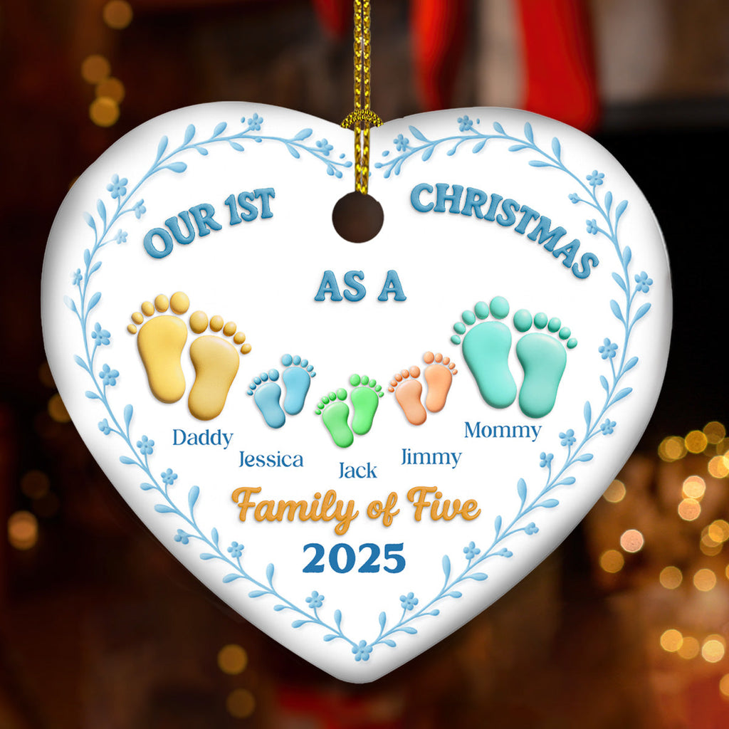 Custom First Christmas Ornament Married, Gift for Newlyweds •  Family Of - Personalized 3D Effect Ceramic Ornament