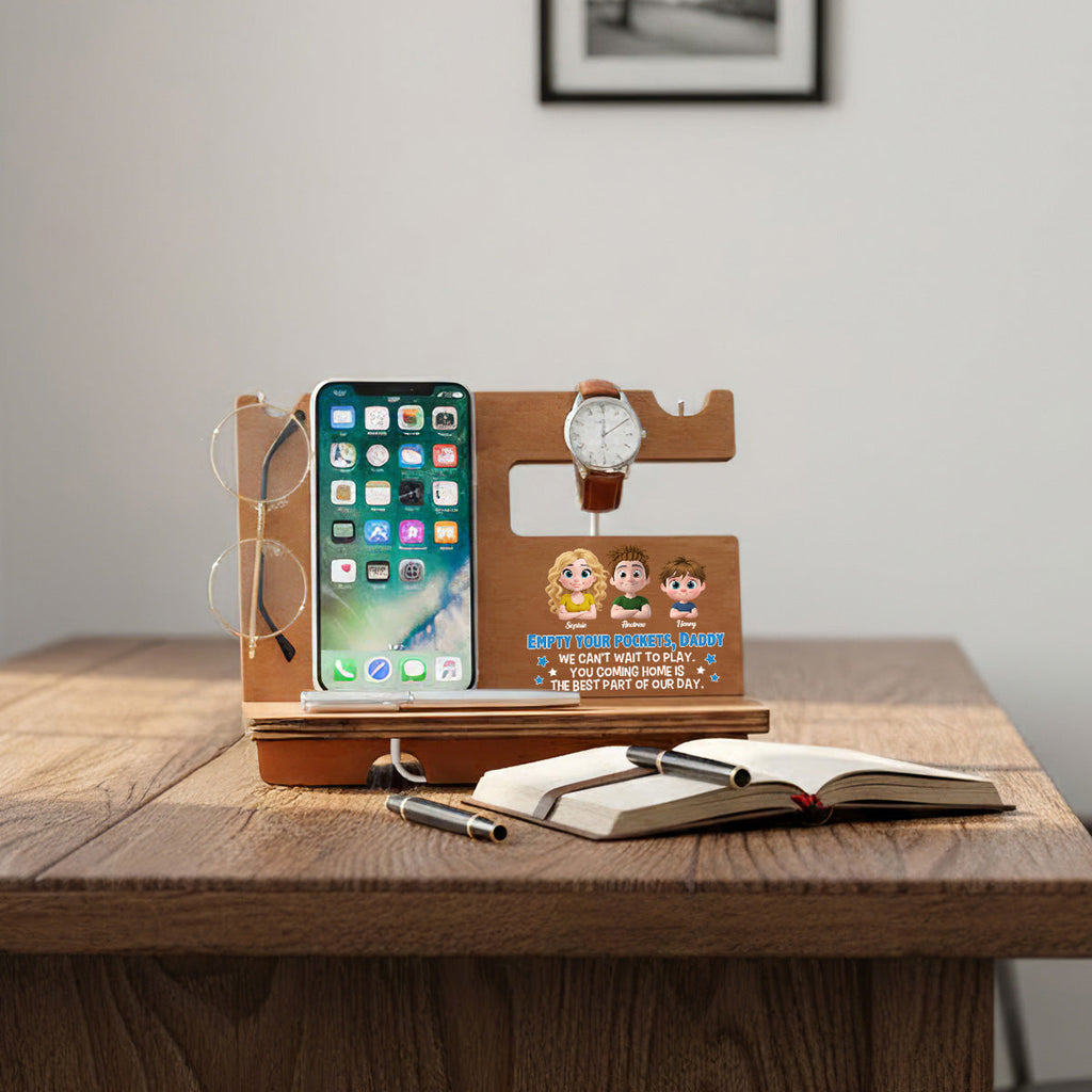Empty Your Pockets Daddy - Personalized Wood Phone Docking Station