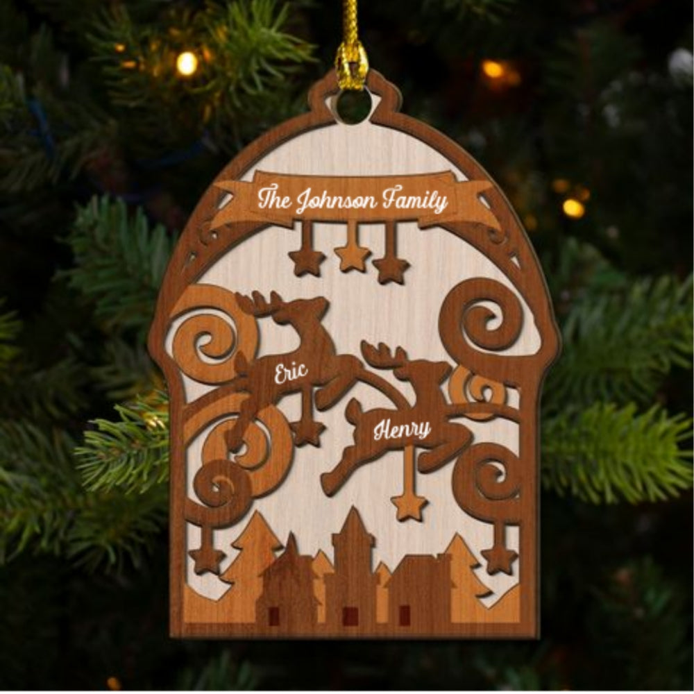 Custom Family Ornament, Christmas Gift for Family Members •  Family Merry Go Round - Personalized 2-Layered Wood Ornament