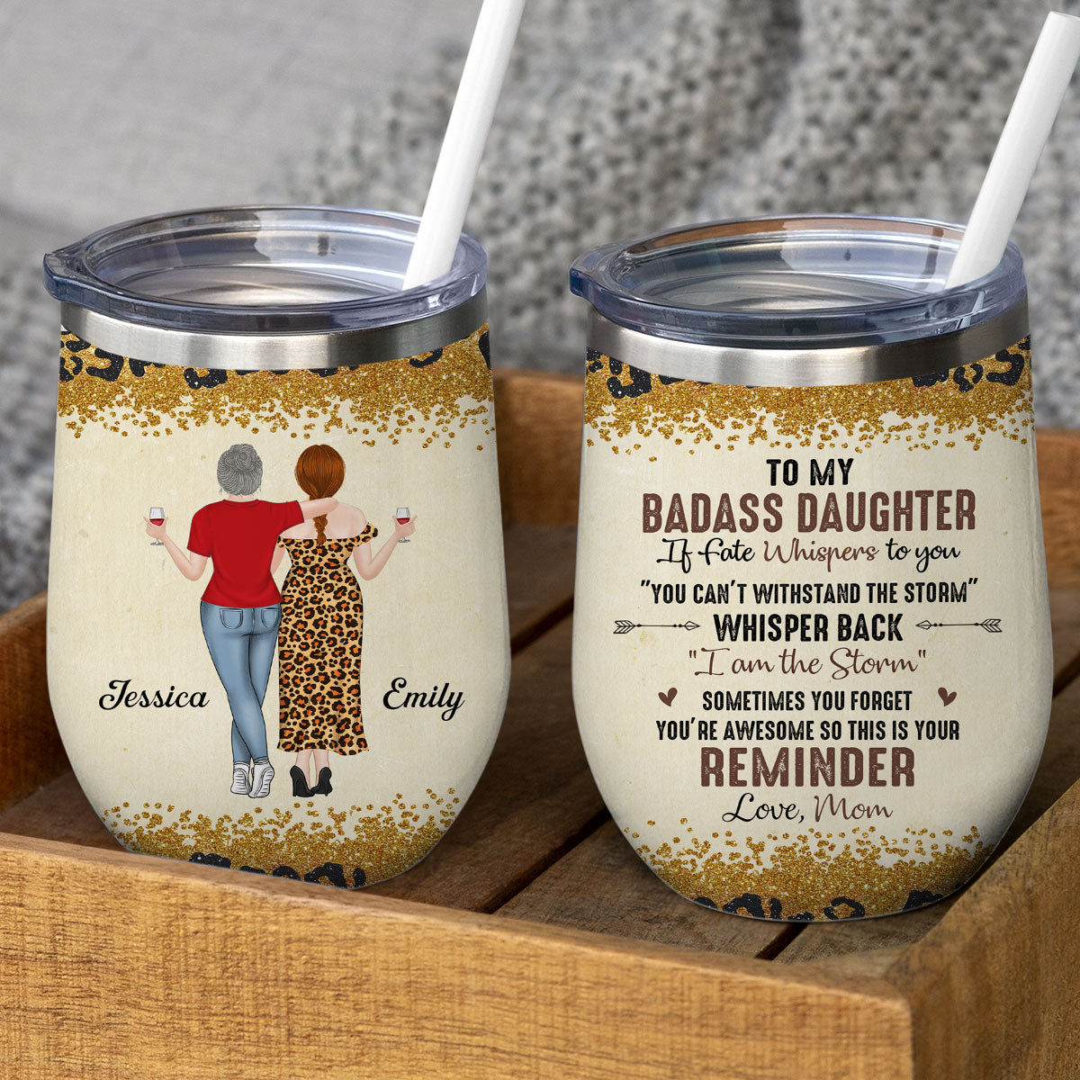 Custom Christmas Birthday Gifts For Daughter • To My Badass Daughter - Personalized Wine Tumbler