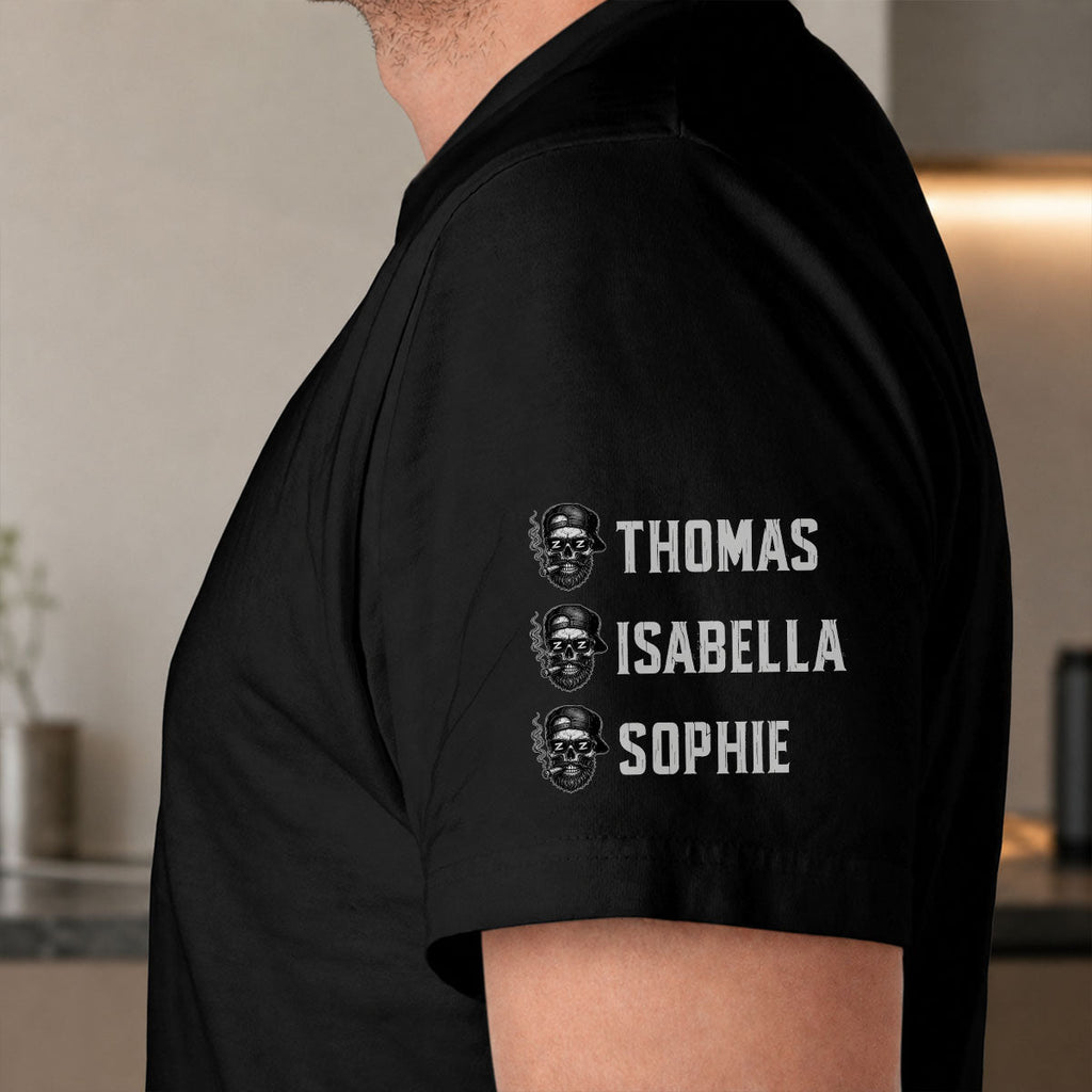 Custom Christmas & Birthday Gift for Dad, Grandpa • Fueled By Their Laughter - Personalized Shirt With Design On Sleeve