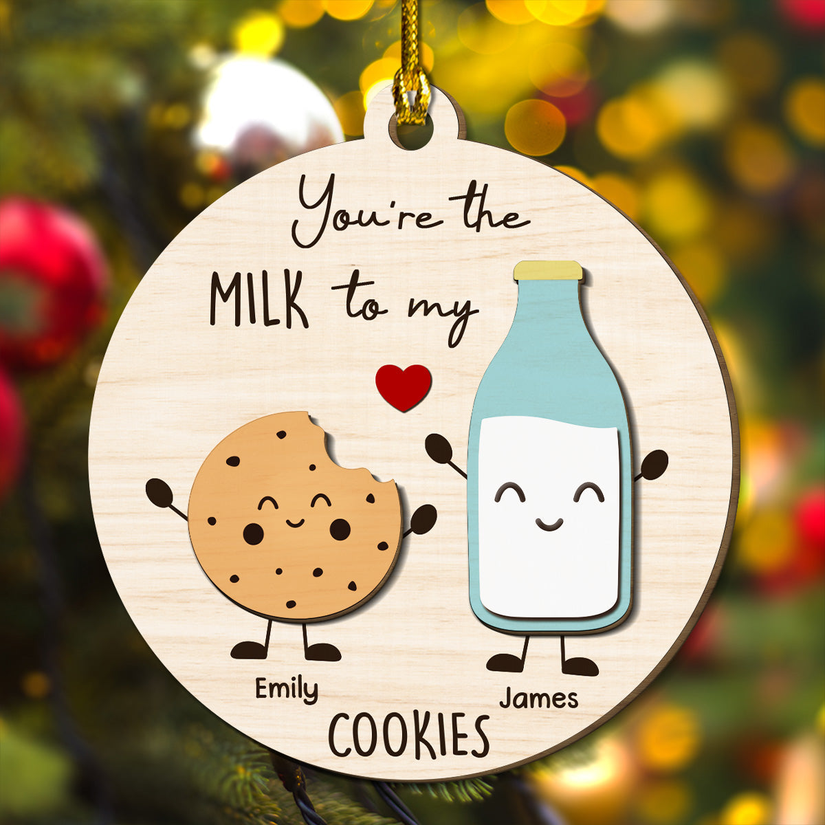 Custom Couple Christmas Ornament, Anniversary Gift •  You Are The Milk To My Cookie - Personalized Freeshape 2-Layered Wood Ornament