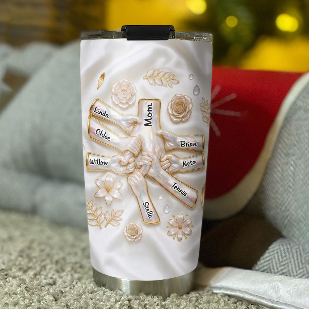 Custom Mother's Day Birthday Gifts For Mom • Holding Hands Family - Personalized 3D Inflated Effect Tumbler