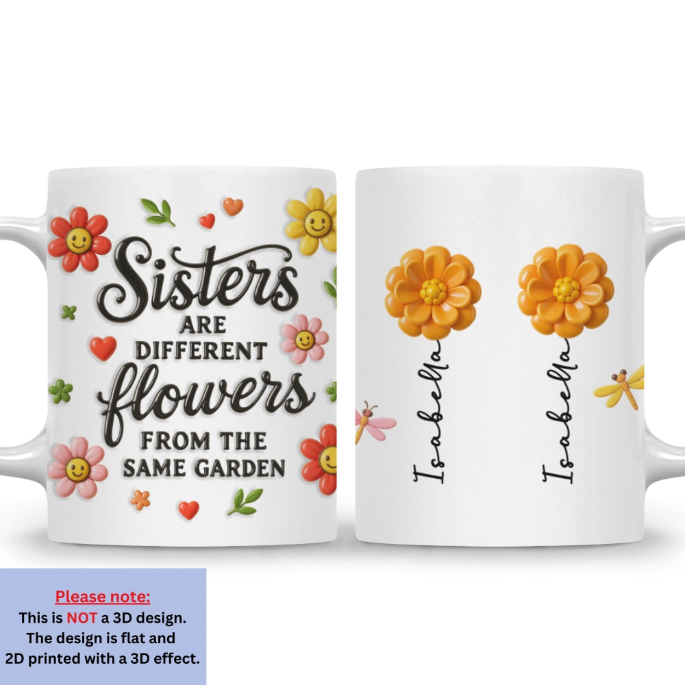 Custom Name & Birth Flower Birthday, Christmas Gift for Sister • Sisters Bloom With Unique Grace - Personalized 3D Inflated Effect Mug