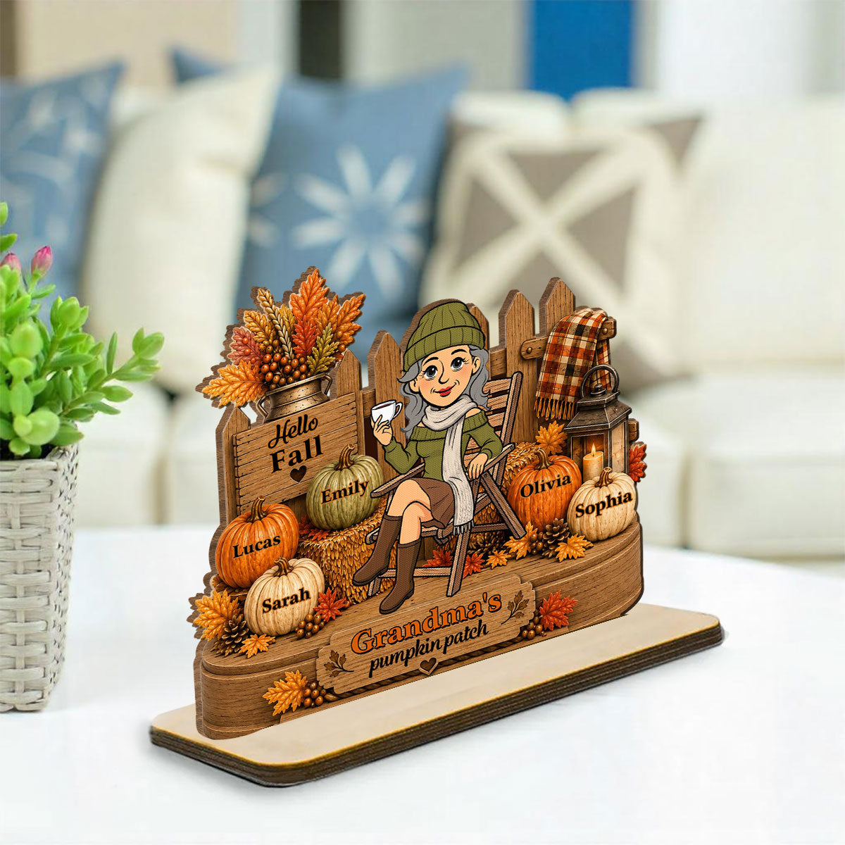 Custom Family Decor, Christmas Birthday Family Keepsake • Little Pumpkins Grandma Loves - Personalized 2-Layer Wood Plaque With Flat Base