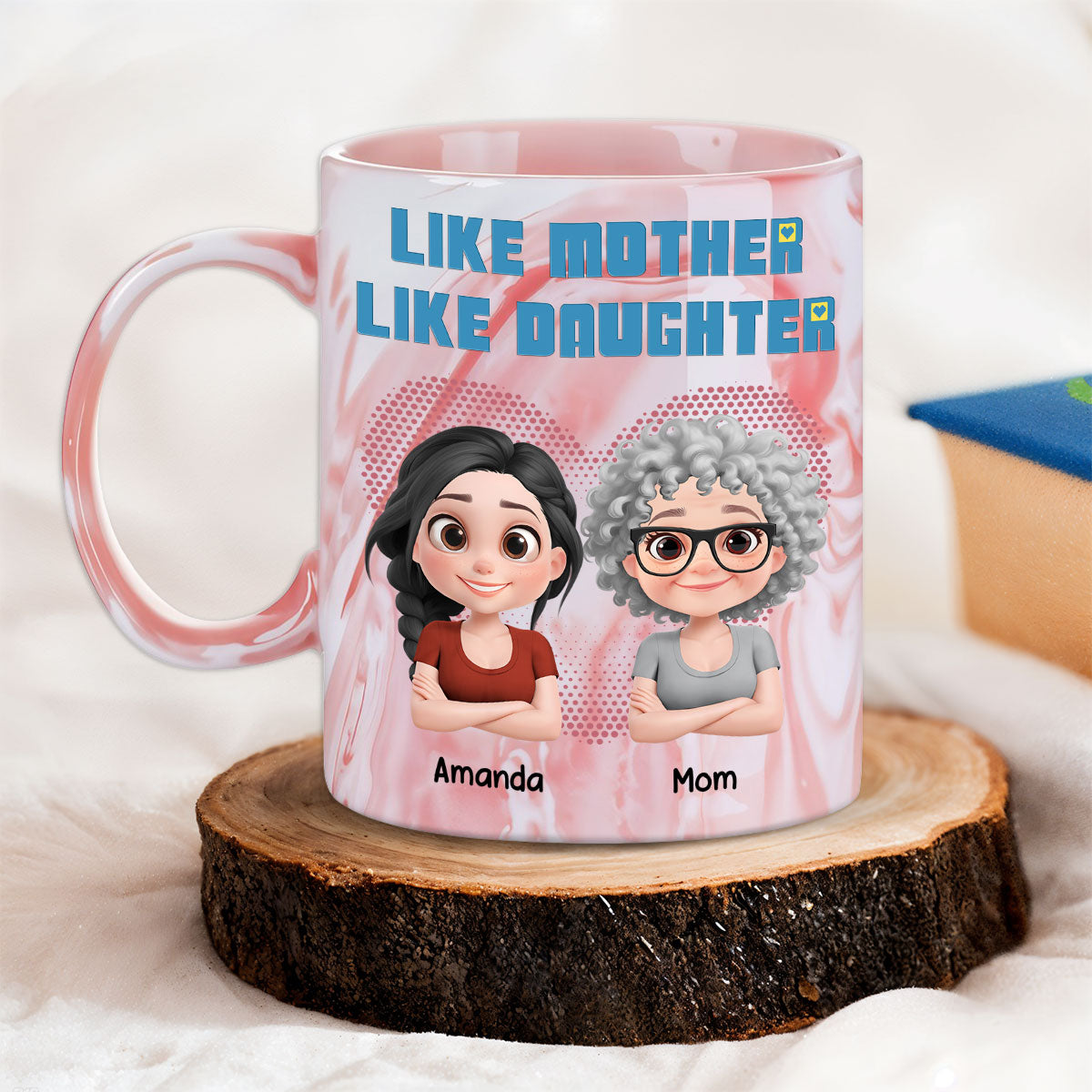 Custom Mother's Day Gift for Mom & Grandma • Like My Mother - Personalized Pink Marble Mug