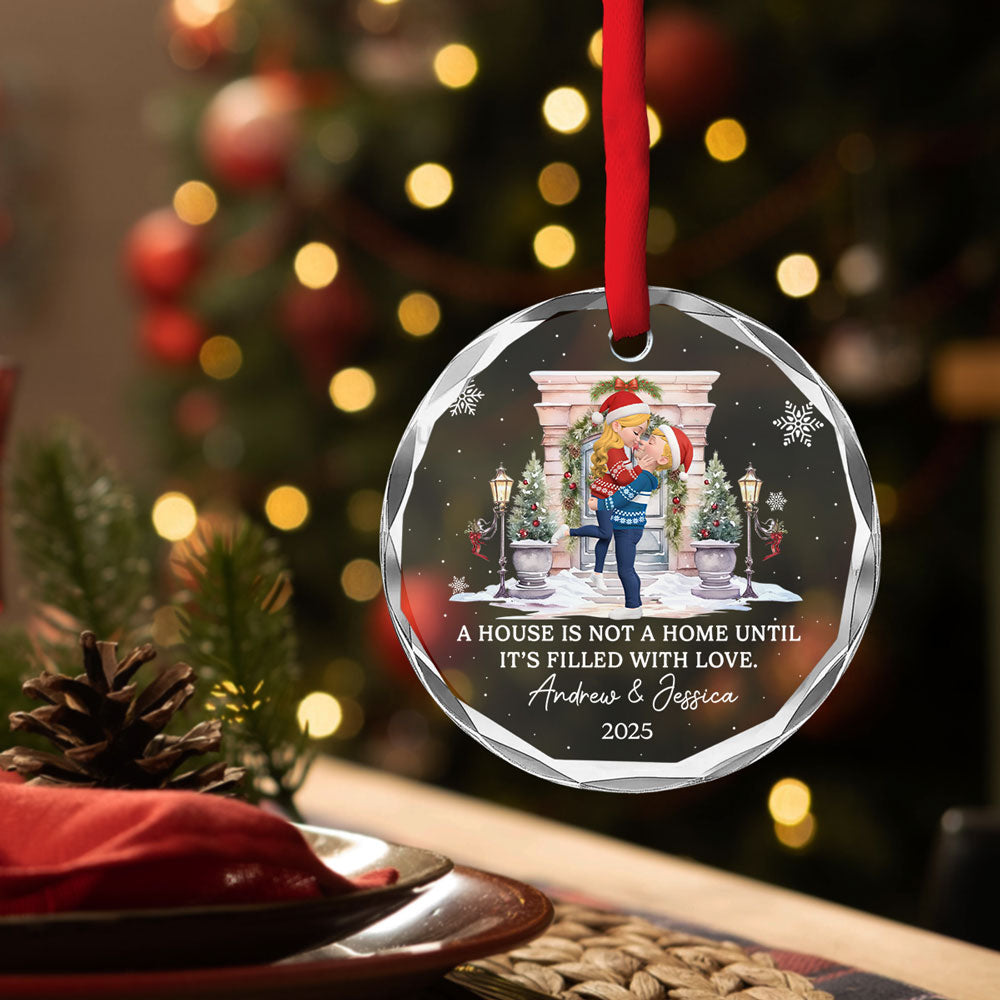 Custom Couple Christmas Ornament, Anniversary Gift •  Together We Make A Home - Personalized Glass Ornament