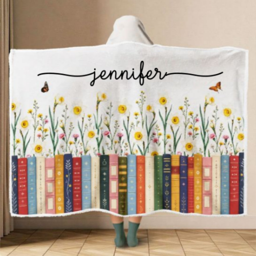 Custom Christmas Birthday Gift For Book Lovers, Bookworms, Reader • Birthflower And Book - Personalized Hooded Blanket