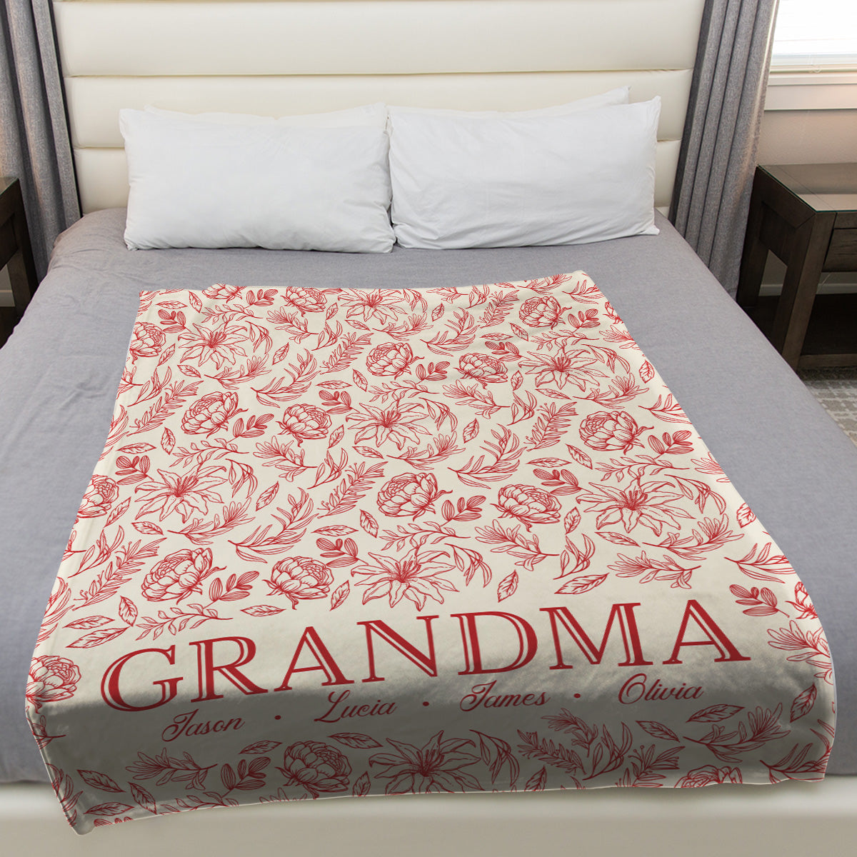 Vintage Grandma Flower - Personalized Fleece Blanket
