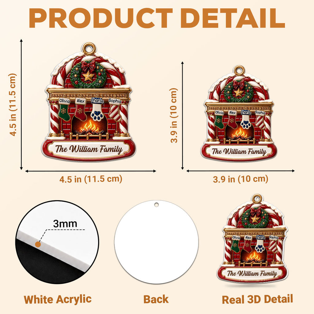 Custom Family Ornament, Christmas Gift for Family Members •  Family Fireplace - Personalized 3D White Acrylic Ornament