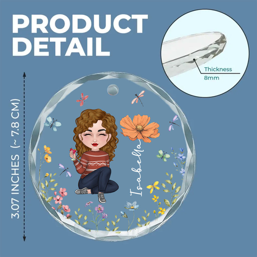 Custom Friendship Christmas Ornament, Best Friend Gift •  Bloom Girl Charm - Personalized Glass Ornament