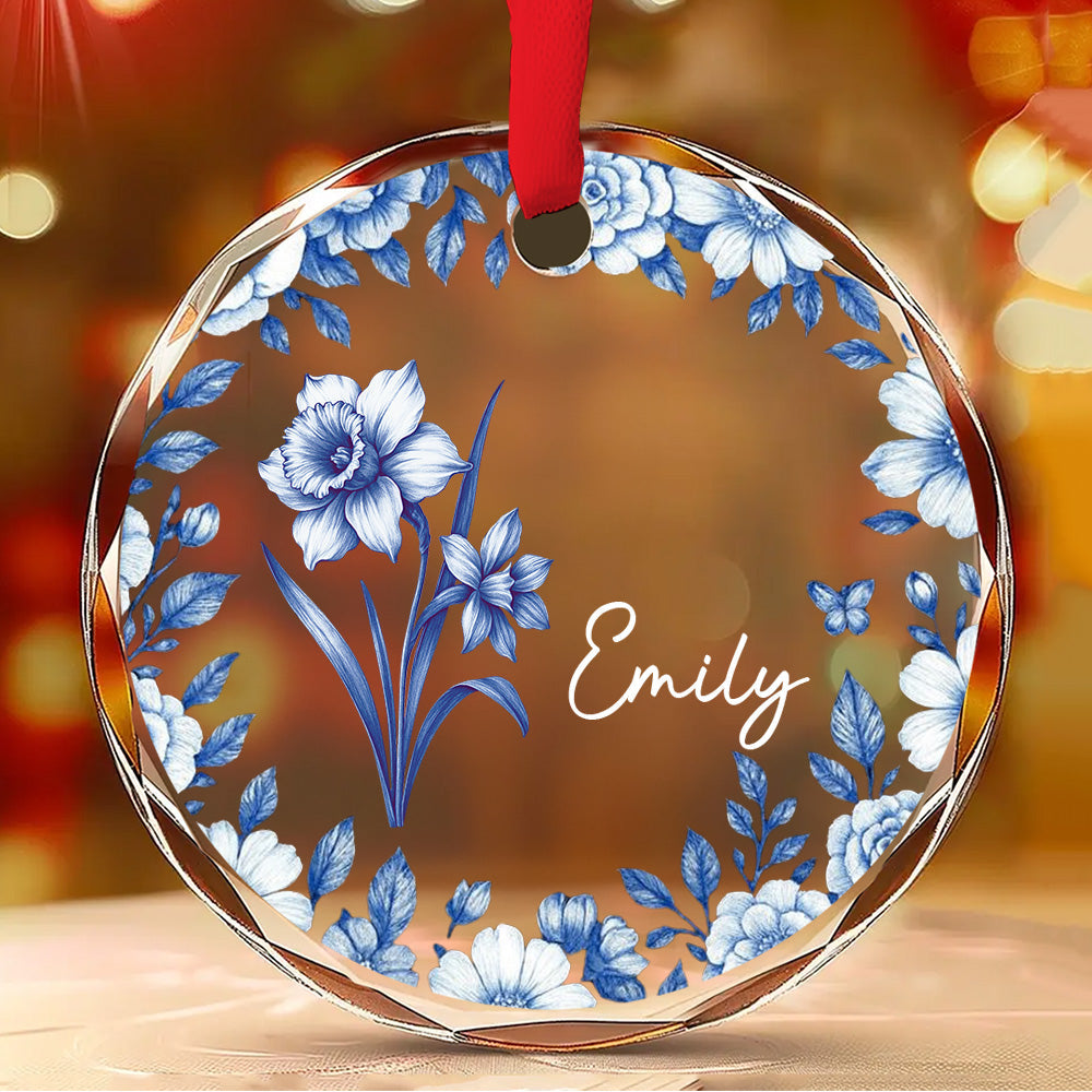Custom Keepsake Christmas Ornament •  Friends Are Flowers That Never Fade Toile - Personalized Glass Ornament