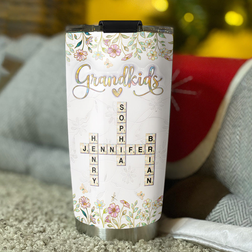 Custom Christmas Birthday Gifts For Grandma • Love My Grandkids Crossword Mother Of Pearl - Personalized 3D Inflated Effect Tumbler