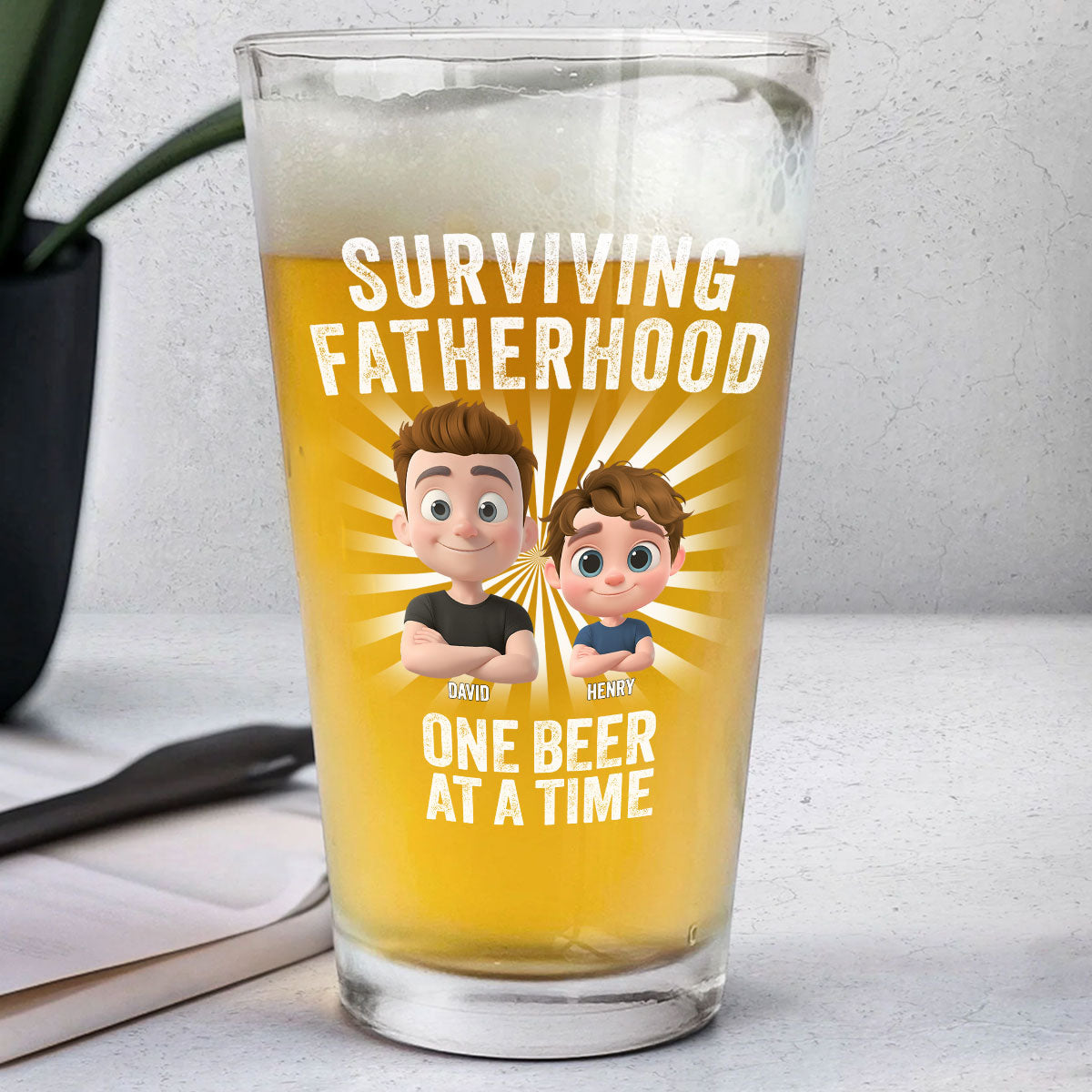 Surviving Fatherhood - Personalized Beer Glass