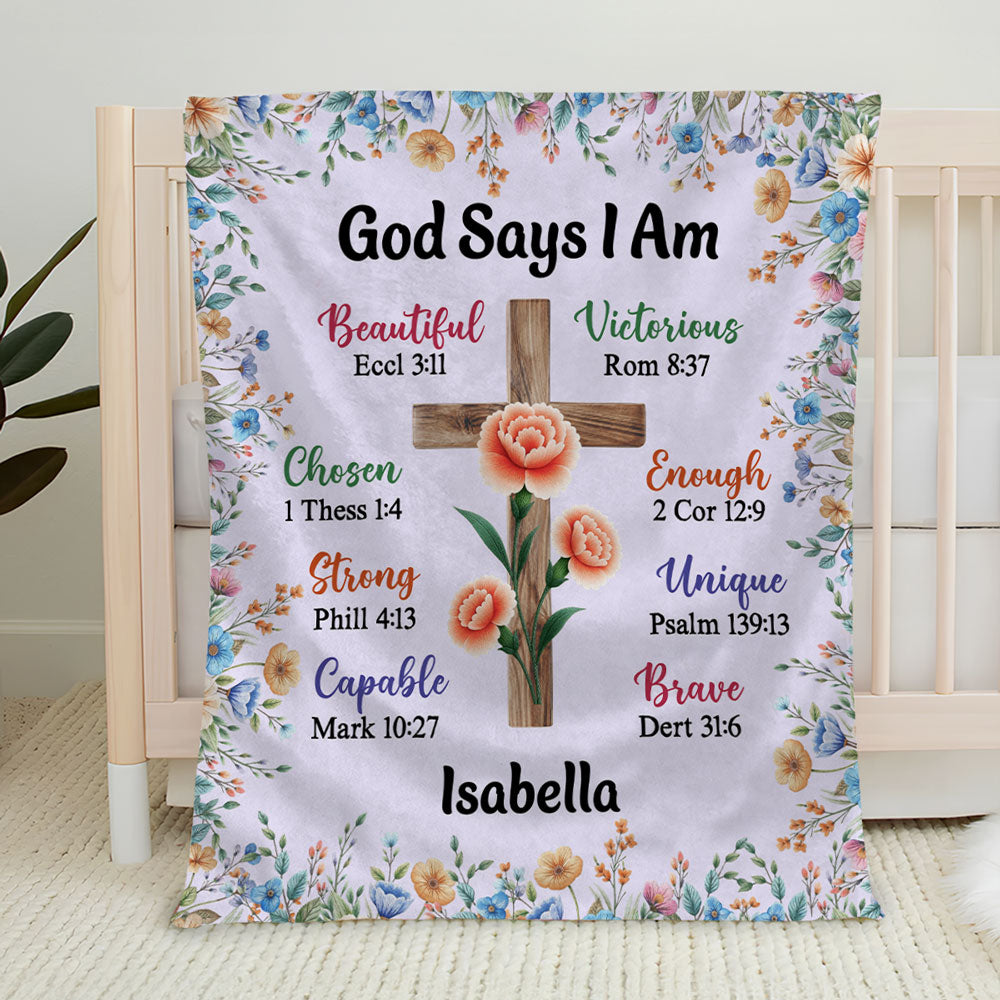 God Says I Am - Personalized Fleece Blanket