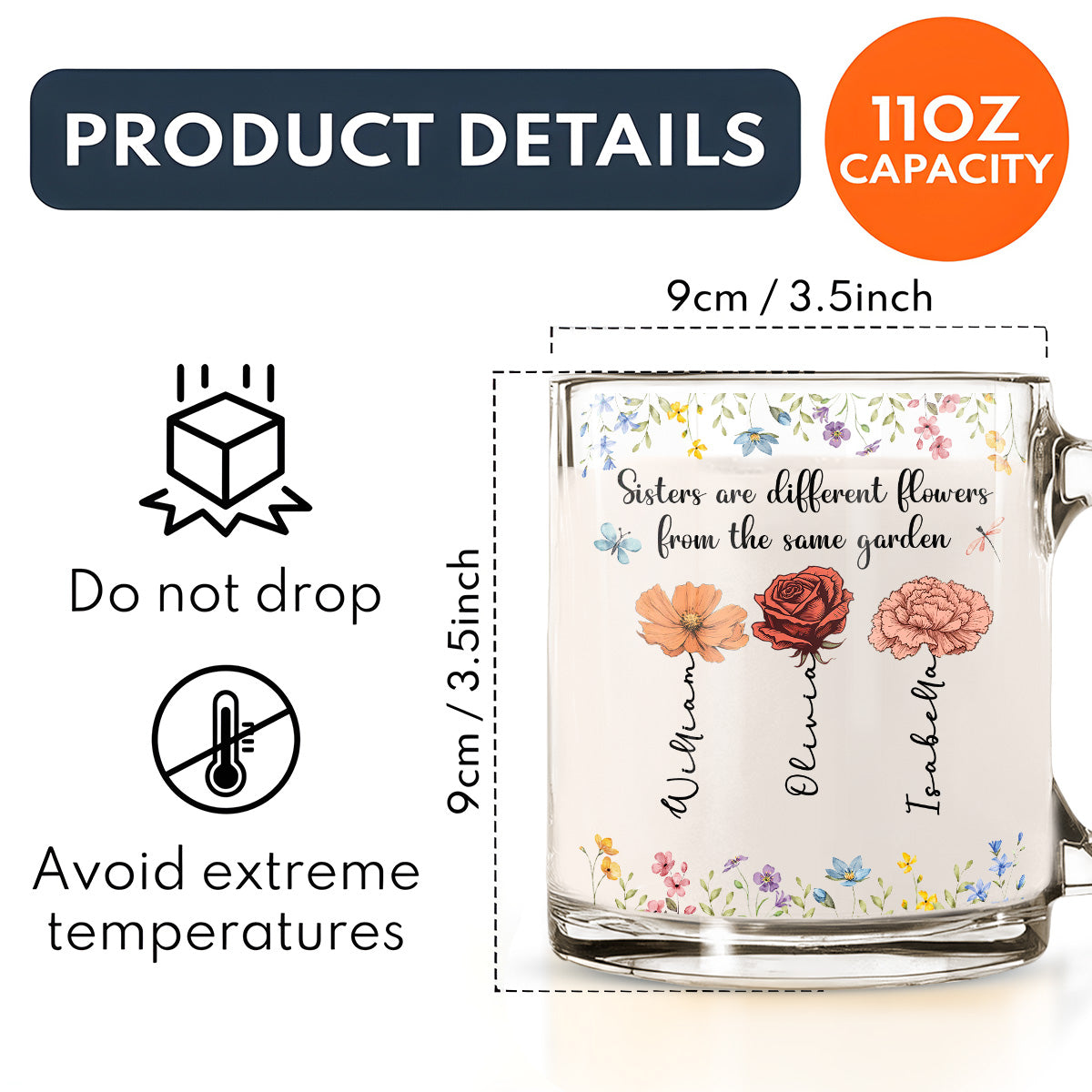 Custom Christmas & Birthday Gift For Sister • Sisters Are Different Flowers - Personalized Glass Mug