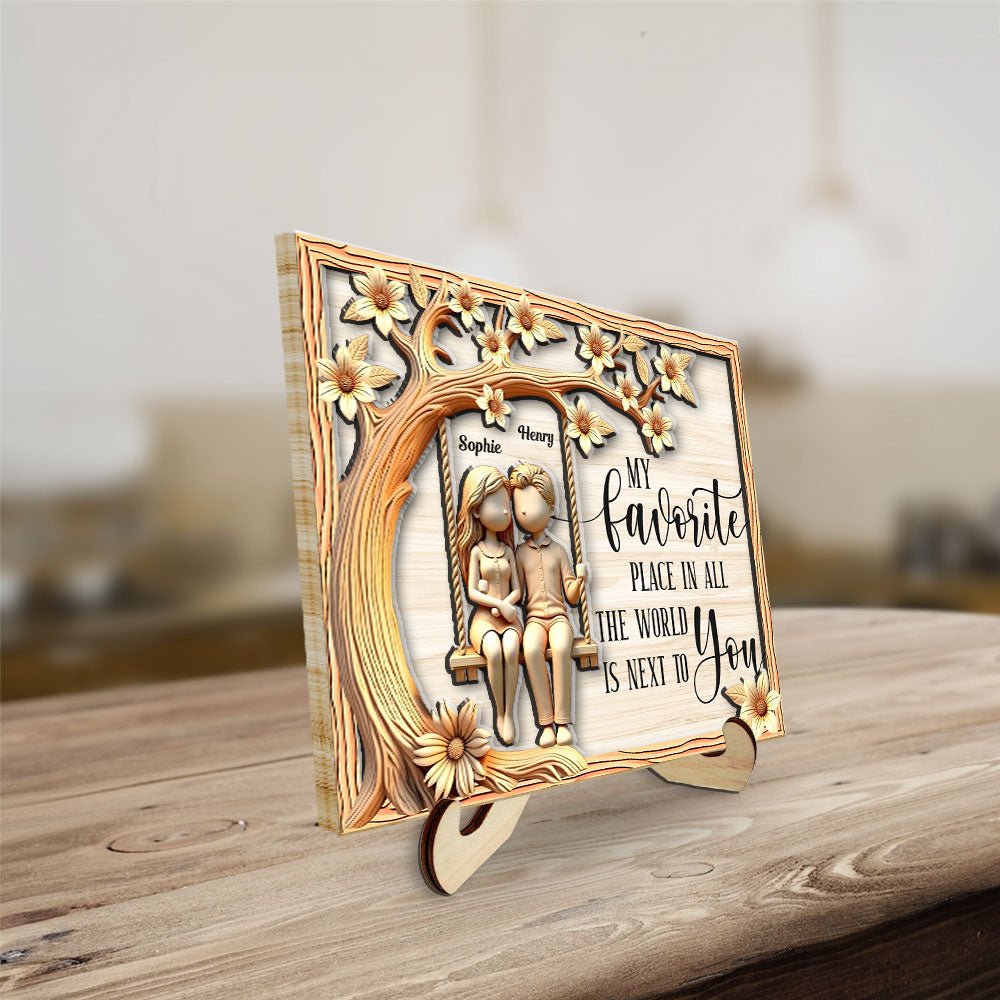 Custom Couple's Decor, Anniversary & Wedding Gift • Couple On Swing With Floral - Personalized Wooden Plaque