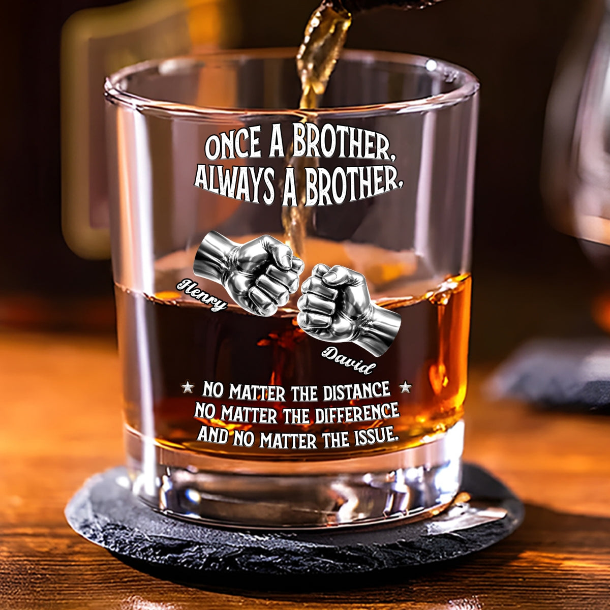 Custom Christmas Birthday Drinkware Gifts for Brother • Always My Brother - Personalized Whiskey Glass