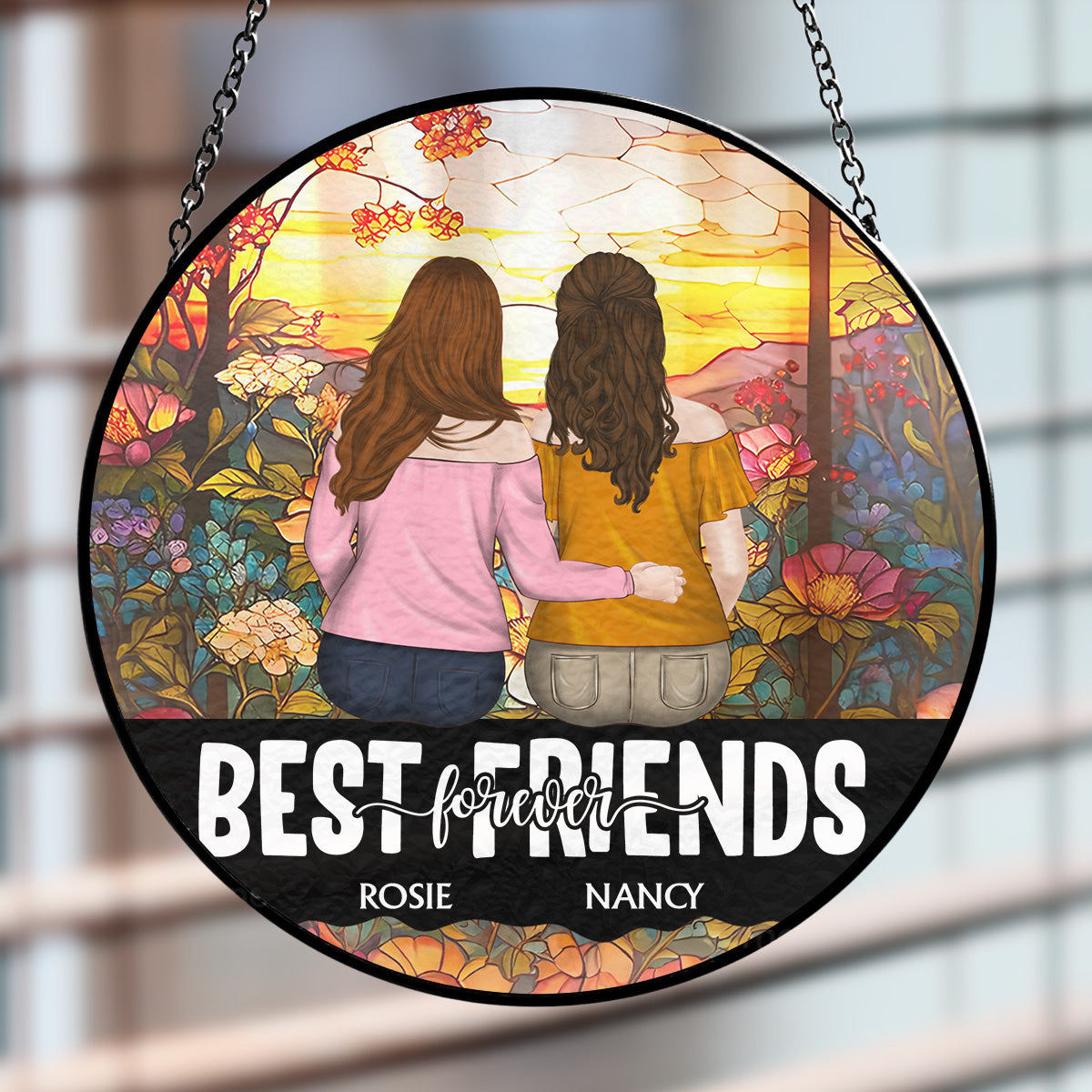Custom Best Friend Hanging Decor, Friendship Birthday Gifts • My Team - Personalized Window Hanging Suncatcher
