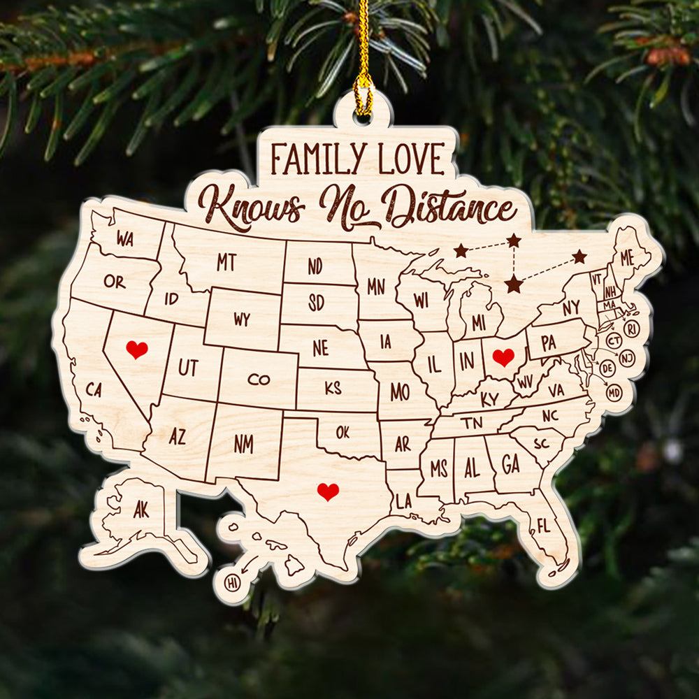 Custom Family Ornament, Christmas Gift for Family Members •  Family Love Across The Miles Version 2 - Personalized Acrylic Ornament