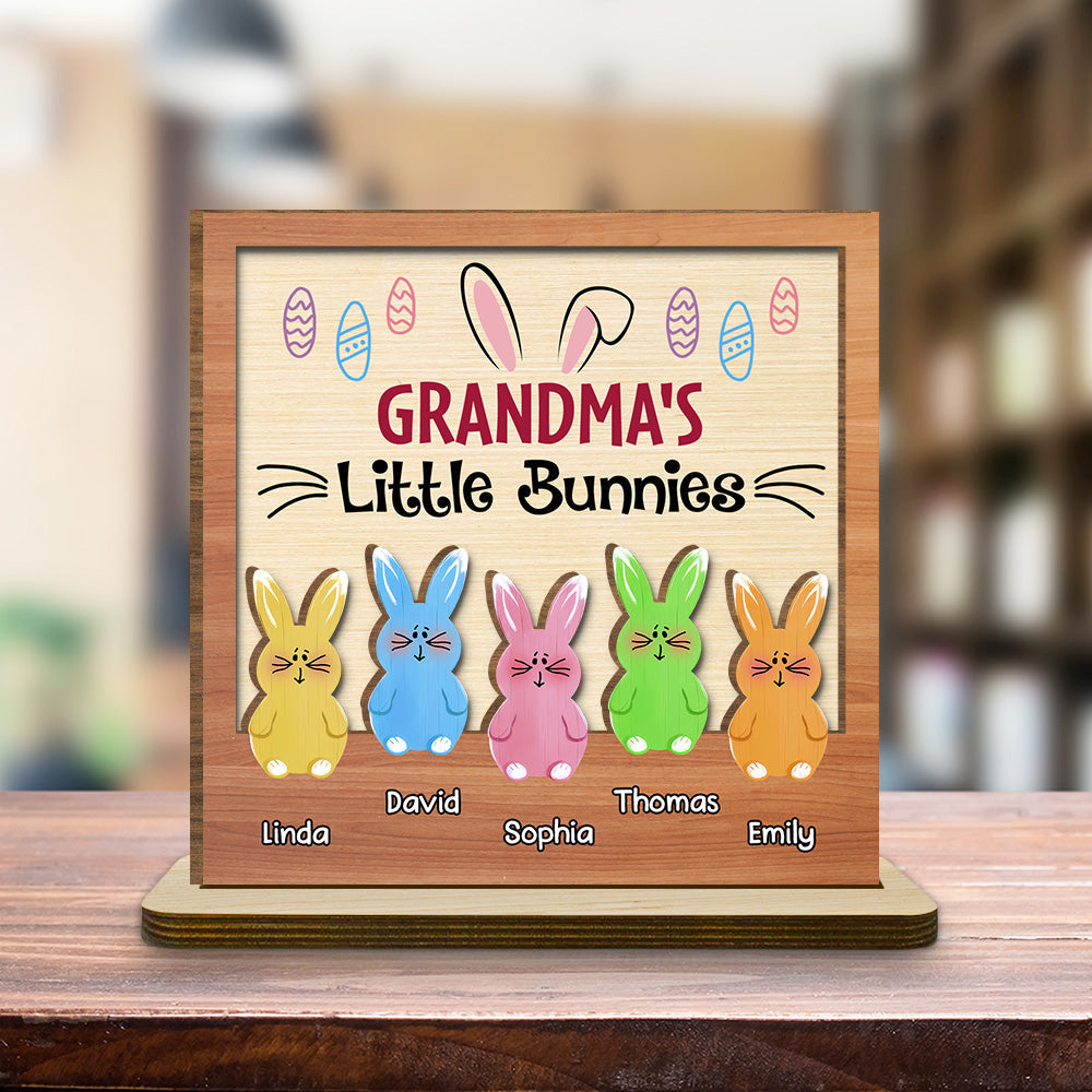Custom Family Decor, Christmas Birthday Family Keepsake • Little Bunnies - Personalized 2-Layer Wood Plaque With Flat Base