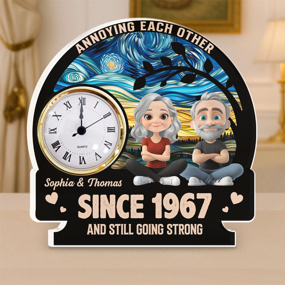 Custom Couple's Decor, Anniversary & Wedding Gift • Annoying Each Other - Personalized Acrylic Desk Clock Plaque