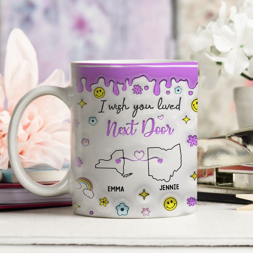 Custom Best Friend, Christmas & Birthday Friendship Keepsake Gift • Wishing We Lived Closer - Personalized 3D Inflated Effect Mug