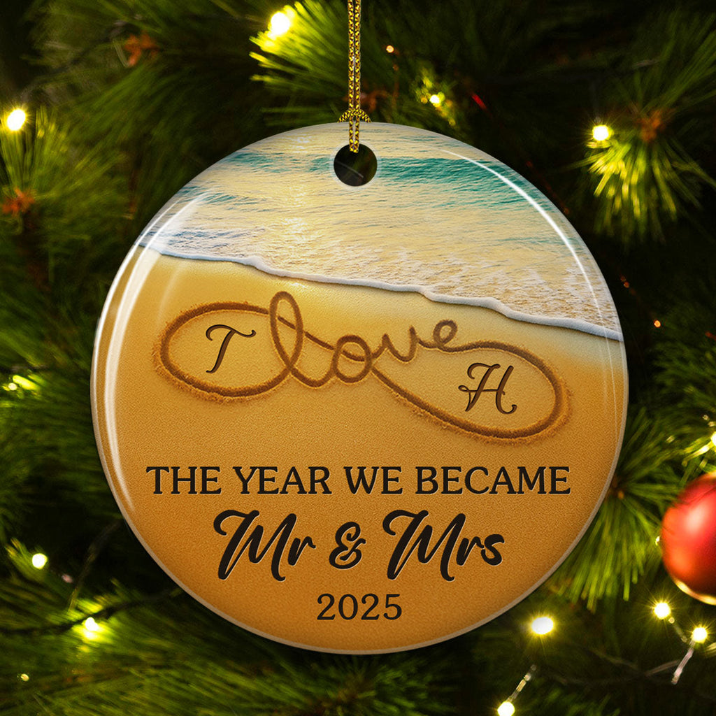 Custom Couple Christmas Ornament, Anniversary Gift •  The Year We Became - Personalized Ceramic Ornament