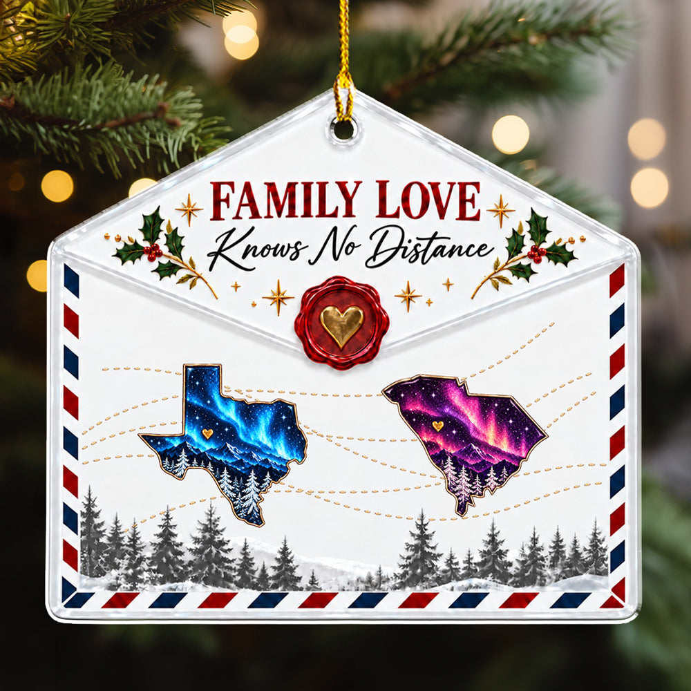 Custom Family Christmas Ornament for Long Distance Families •  Family Over Distance - Personalized Acrylic Ornament