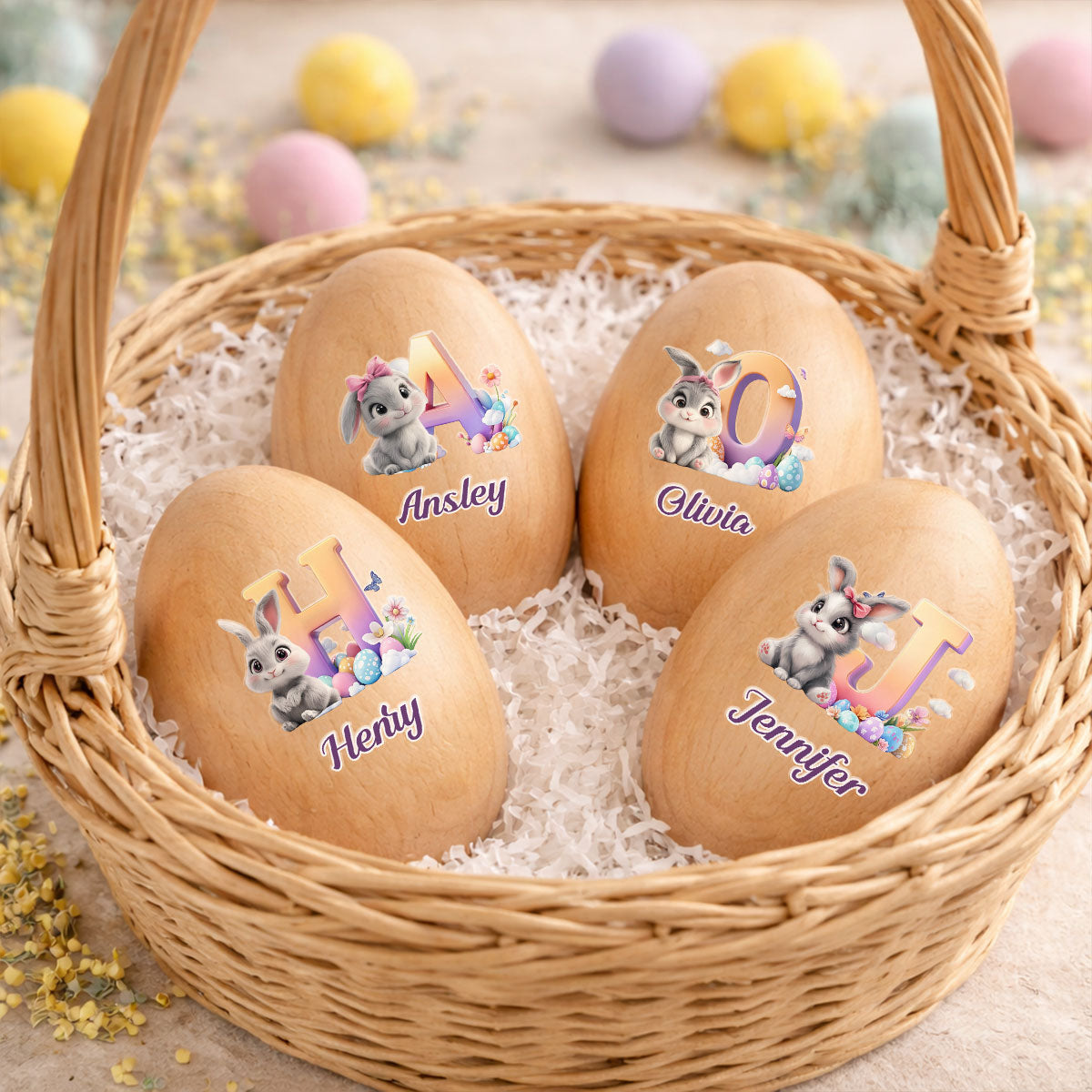 Cute Bunny Easter Eggs - Personalized Wooden Egg Shaker