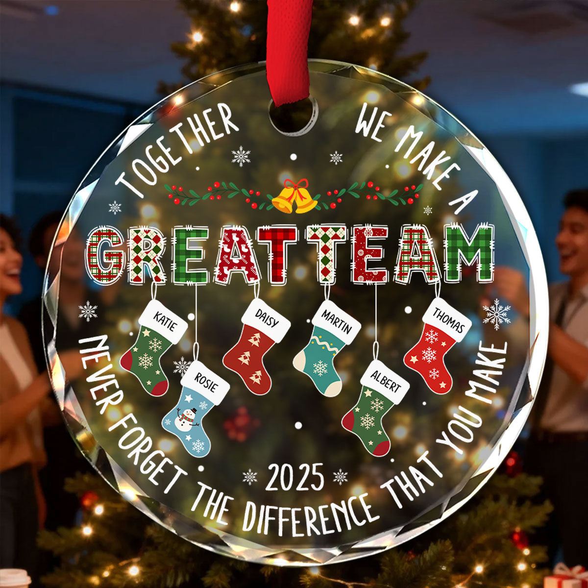 Custom Coworker Christmas Ornament, Team Appreciation Gift •  Teamwork Makes The Dream Work - Personalized Glass Ornament