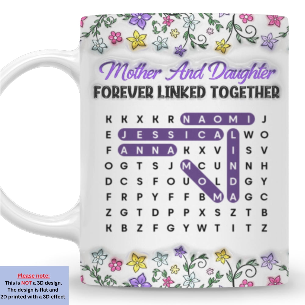 Custom Mother's Day Gift for Daughter • Mother And Daughter Word Search Puzzle - Personalized 3D Inflated Effect Mug