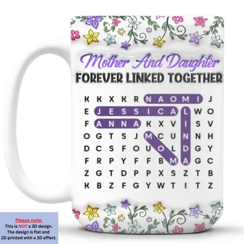 Custom Mother's Day Gift for Daughter • Mother And Daughter Word Search Puzzle - Personalized 3D Inflated Effect Mug