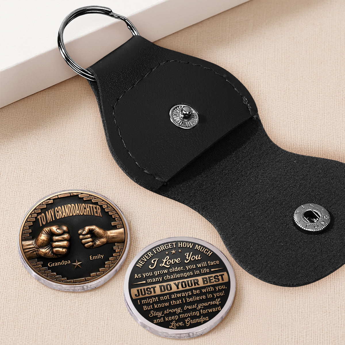 Custom Coin Keychain For Grandson Nephew, Family Keepsake • For My Lovely Grandkids - Personalized Pocket Hug