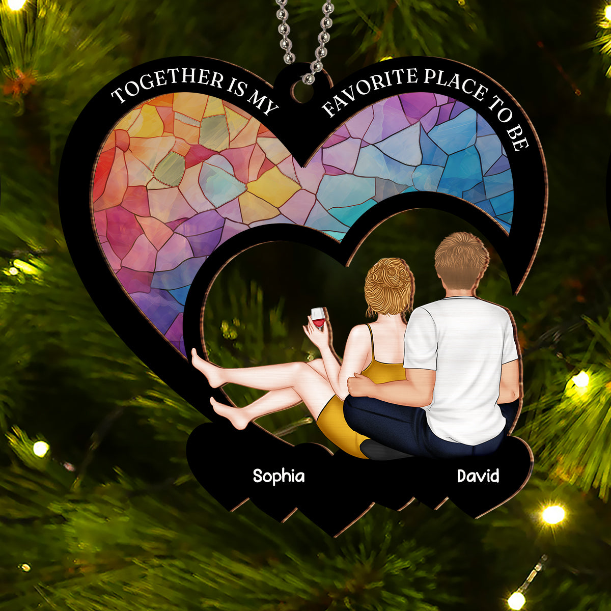 Custom Couple Christmas Ornament, Anniversary Gift •  My Favorite Place - Personalized Suncatcher Ornament