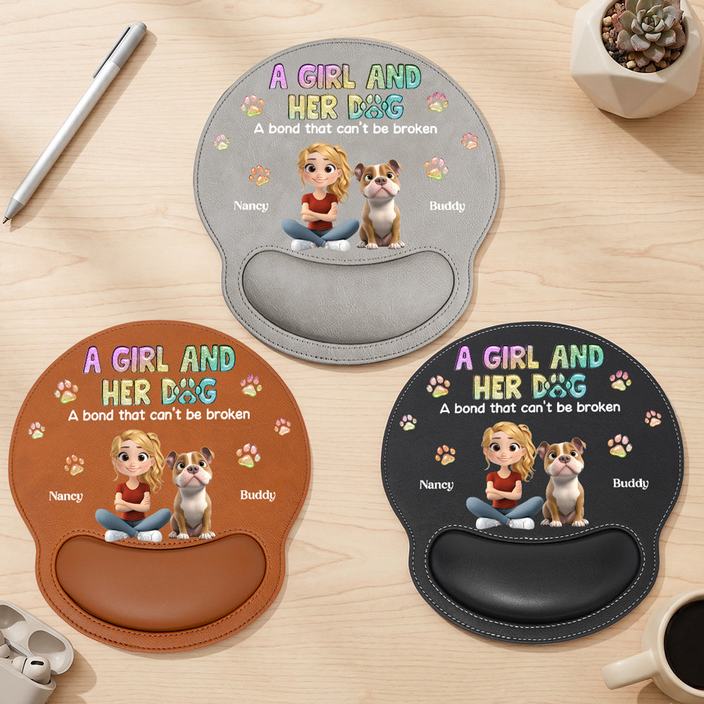 A Girl And Her Dog - Personalized Leather Mouse Pad