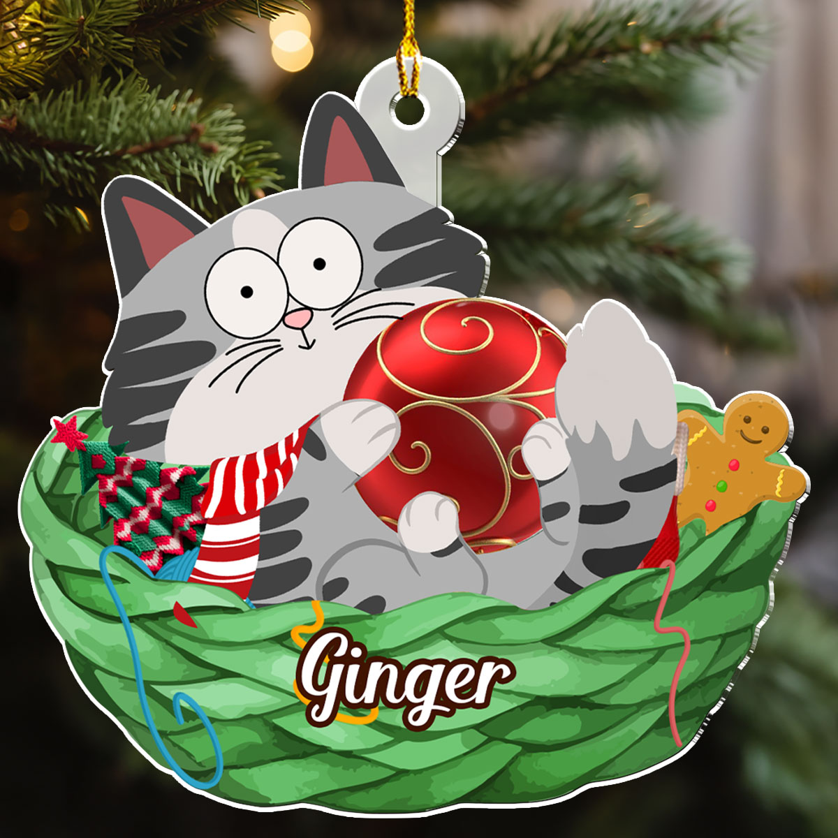 Custom Keepsake Christmas Ornament •  Lovely Swinging Cat Christmas - Personalized Acrylic Ornament