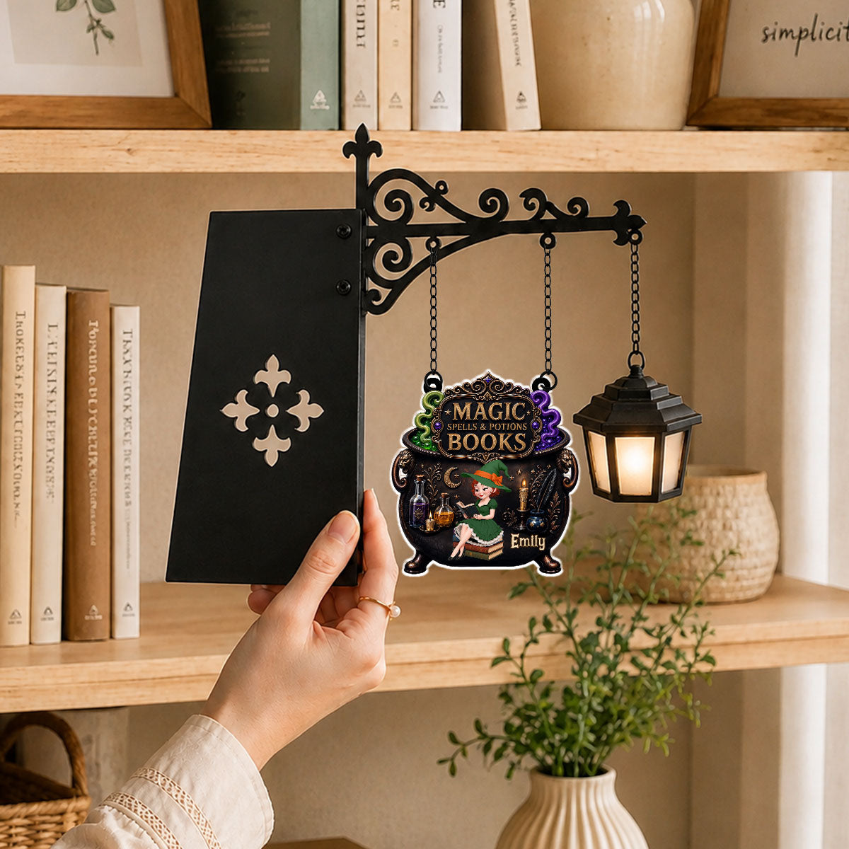 Custom Christmas Birthday Hanging Decor Gifts For Book Lovers, Bookworms, Readers • Reading Is My Favorite Spell - Personalized Bookshelf Lantern Light Sign